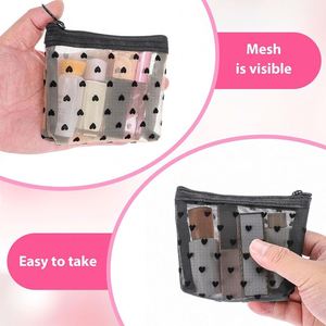 Bolsas de cosméticos de malla con forma de corazón para mujer, mini bolsas de malla con cremallera, bolsas organizadoras portátiles, bolsos de maquillaje, accesorios de viaje - Product Image 4