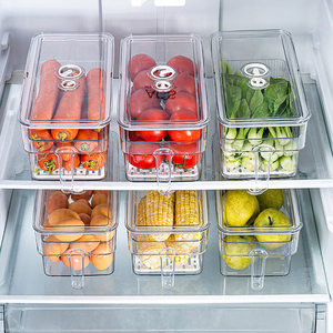 Tủ lạnh tổ chức thực phẩm nhựa lưu trữ container Rau Stackable lưu trữ Box với cống tấm và ngày picker - Product Image 1