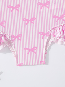 Traje de Baño de una Pieza para Bebé Niña, Diseño ODM, con Lazo, Estampado a Rayas, con Volantes, Suave y Cómodo, de Spandex/Poliéster, para la <span class=keywords><strong>Playa</strong></span> - Product Image 4
