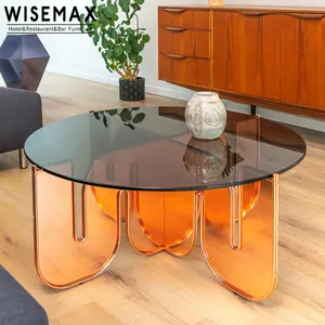 WISEMAX mobilya İskandinav Modern yuvarlama gökkuşağı sehpa oturma odası şeffaf cam akrilik renkli akıllı sehpa