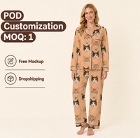 Pyjama personnalisé à carreaux avec visage de chat, manches longues, col cranté pour femme, vêtement de nuit, photo personnalisée, tenue décontractée, dropshipping, MOQ 1