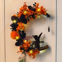 Guirlande d'Halloween Mooncat orange et noire en plastique, décoration moderne à suspendre à la porte extérieure