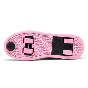 Flashing Roller Shoes For Kids With Led Lights And Double Row Wheels Plastic Material Pink Design - Product Image 5
