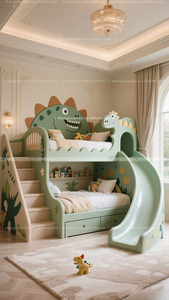 <span class=keywords><strong>Lit</strong></span> dinosaure pour chambre à thème garçon, <span class=keywords><strong>lit</strong></span> superposé, <span class=keywords><strong>lit</strong></span> mezzanine double, <span class=keywords><strong>avec</strong></span> toboggan et <span class=keywords><strong>rangement</strong></span>, adapté aux jeunes enfants et aux adultes - Product Image 4