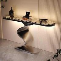 Table console en acier inoxydable avec plateau en marbre, base sur piétement, design moderne, meubles de salon, stable, durable, luxe, villa
