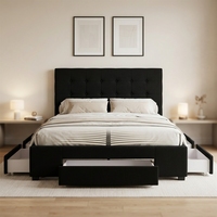Lit de rangement avec tiroirs, sommier à lattes en bois de pin, design européen moderne, tête de lit haute, tailles King/Queen, vente directe usine, durable