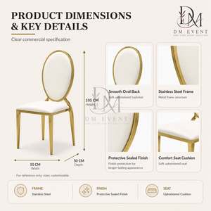 Round <b>Gold</b> Frame Back <b>Gold</b> Stainless Steel Wedding <b>Chair</b> with White Cushion for Wedding and Banquet Events Event Seating - Product Image 5