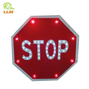 Highway Solar Road Traffic Sign Stop Traffic Light Octagonal STOP Led Flashing Warning Sign With Solar Panel