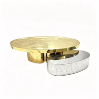 Table Basse Moderne de Luxe en Acier Inoxydable Gravé, Ensemble de Tables d'Appoint Ovales Dorées et Argentées, Table Centrale de Designer Artistique