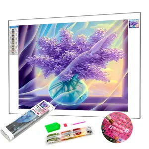 Serie de flores personalizadas, jarrón de cristal de lavanda, pintura de diamantes 5d, taladros Ab, pintura en lienzo de diamantes personalizada, regalos únicos