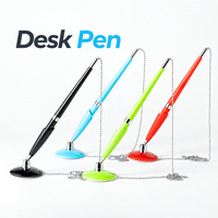 Stylo de bureau avec chaîne, base adhésive en plastique, support fixe, logo personnalisé, hôtel, banque, comptoir, signature, écriture, stylo de table promotionnel