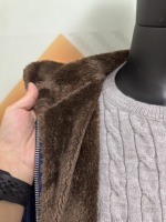 Pull personnalisé 7GG avec col en fourrure de lapin, 100% coton, style Old Money, pull à fermeture éclair intégrale