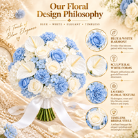 Bouquet de mariée artificiel bleu et blanc de 25 cm, fleur de mariage en anthurium blanc, rose et hortensia avec ruban
