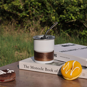 Cốc bia cà phê bằng thép không gỉ một lớp hiện đại cán cạnh di động cho các bữa tiệc Cắm Trại Ngoài Trời Có ống hút tiện lợi - Product Image 6