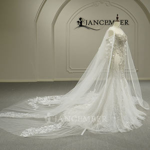 Vestido de Novia Sirena de Lujo Moderno GT26001 con Lentejuelas, Encaje Floral, Cola Capilla y Chal - Product Image 2