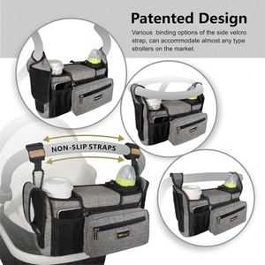Organisateur de poussette pour bébé en RPET, certifié BSCI, vente en gros, 2 porte-gobelets, sac détachable avec bandoulière, sac de poussette - Product Image 3