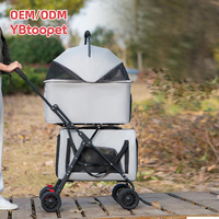 Carrito de Paseo para Mascotas 3 en 1 de Dos Pisos, Desmontable, Plegable, para Múltiples Mascotas, Perros y Gatos, con Ventilación Completa de Malla