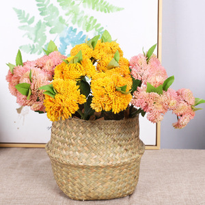 Fleur artificielle multicolore en forme de riz, fausse fleur de mums pointue avec feuilles vertes, pour décoration de maison, panier de mariage, vente en gros - Product Image 4
