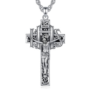 <span class=keywords><strong>Collier</strong></span> Crucifix Jésus en Laiton Plaqué <span class=keywords><strong>Argent</strong></span> Vieilli, Pendentif Croix INRI IHS, Médaille Religieuse Catholique, Bijou Pendentif - Product Image 1