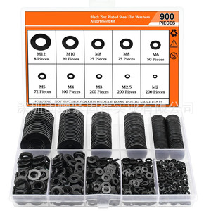 Flat Washers Set M2 10mm Outer Diameter Black Zinc Carbon Steel DIN Standard Boxed Assortment Kit For Screw Applications - Product Image 2