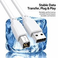 Câble d'imprimante USB 2.0 blindé A vers B, 0,5 m, gaine en PVC, conducteur en cuivre pur, connecteurs nickelés, noir et blanc
