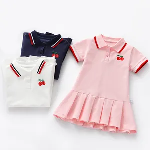 Girls boutique clothing short sleeves plain dresses pique fabric girls' dresses