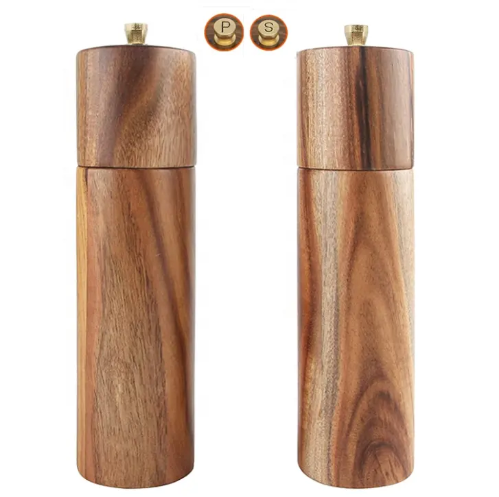 Molinillo Manual de madera de Acacia para sal y pimienta, conjunto de molinillo elegante de madera de Acacia de 8"