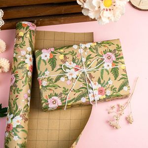 Kraft Wildflower <b>Wrapping</b> <b>Paper</b> 17 Inch X 16.5 Feet Pink <b>White</b> Floral Gift Wrap For Birthday Girl - Product Image 2