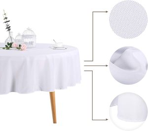 Wholesale Cheap Custom Fitted <b>Round</b> Woven Polyester White Wedding Tablecloths for Events 150-200gsm High Quality - Product Image 2