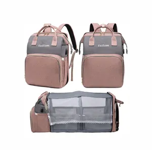 Pañal portátil impermeable multifuncional para llevar cuna, cochecito, bolsa colgante, cama enrollable, mochila para mamá con juguetes, mosquitera