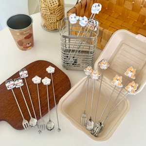 Cartoon Puppy Dessert <b>Spoon</b> And Fork Set 304 Stainless Steel Reusable <b>Coffee</b> Stirring <b>Spoon</b> Fruit Fork For Household Use - Product Image 2