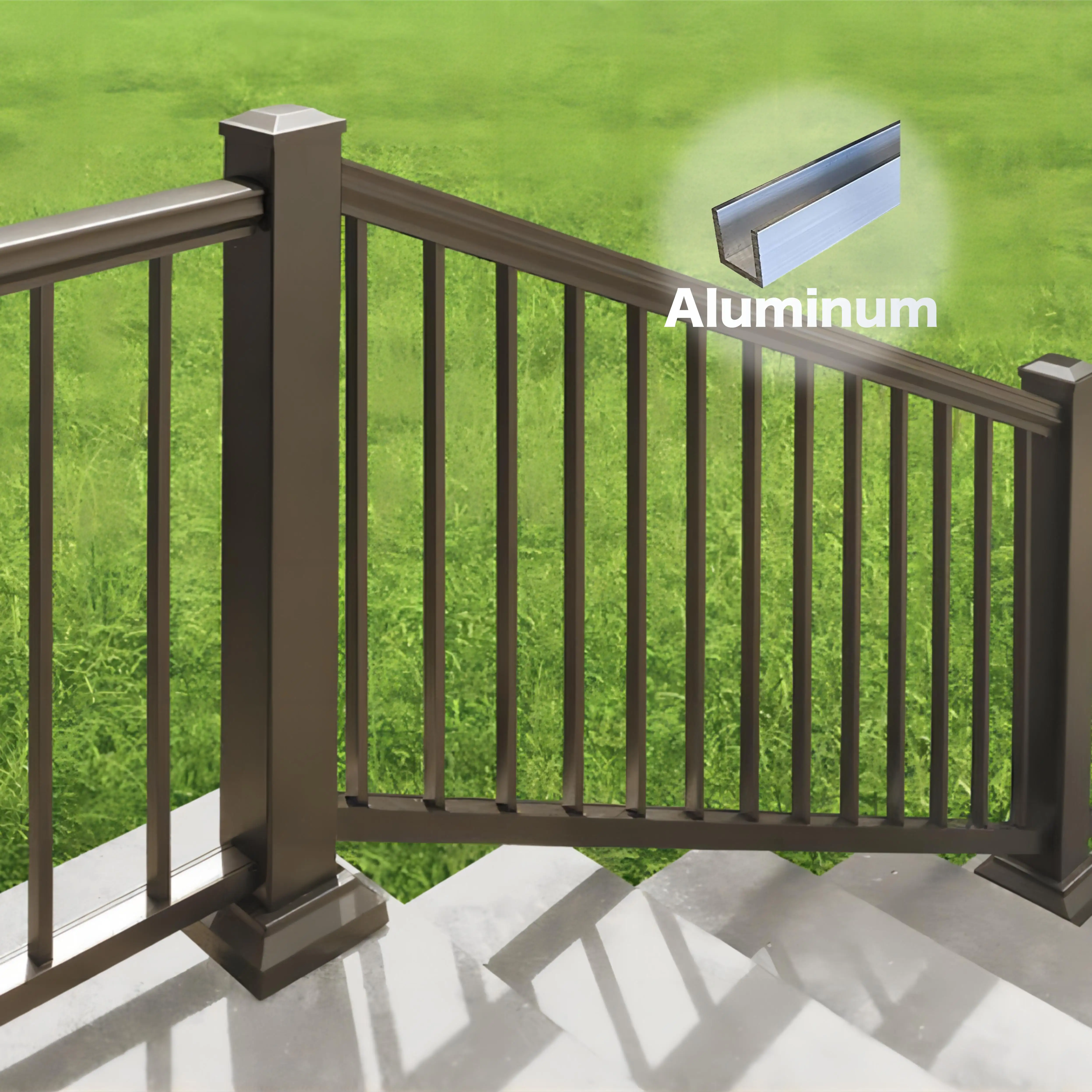 Hermosa barandilla de escalera de aluminio blanco con recubrimiento en polvo para techo de balcón pasamanos jardín al aire libre barandillas de aluminio diseño de valla