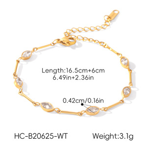 Dainty Pink <b>White</b> Zircon Link <b>Bracelet</b> Anti Tarnish Polished Stainless Steel Ladies Accessories - Product Image 6