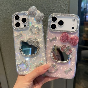 Funda de lujo para teléfono móvil con diseño de lazo de diamantes y gatito, efecto espejo y mármol, para iPhone 11 12 13 14 15 16 17 Pro Max, venta al por mayor - Product Image 1