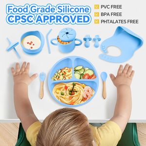 Wholesale BPA Free Silicone Baby Dining Set Portable Kids Tableware Including <b>Lunch</b> Bowl Spoon and Plate - Product Image 6