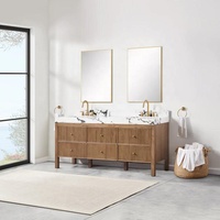 Ensemble de meubles de salle de bain modernes haut de gamme avec comptoir en quartz et tiroirs en bois cannelé, construction en panneaux de mélamine et MDF