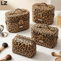 Sac de maquillage professionnel LZ personnalisé, résistant aux taches, pour femmes, organiseur, fermeture éclair, cuir végétalien tissé, trousse de toilette, marron, voyage