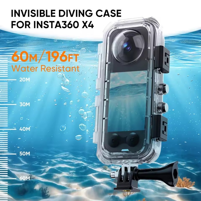 For Insta360 X4 Waterproof Dive Case Housing - Underwater 60m Protector Invisible 360° Fully Diving Shell Accessory