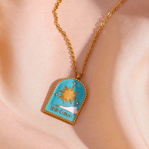 Doğrudan satış 18K altın kaplama paslanmaz çelik <span class=keywords><strong>Tarot</strong></span> kartı kolye zirkon renkli emaye sevgililer günü hediye seti - Product Image 5