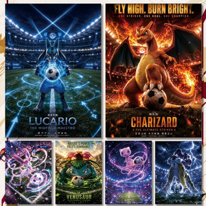 Quadro Decorativo con Cornice in Carta Pokémon in Inseguimento di Pallone d'Oro per Ronaldo Anime Pikachu Calcio <span class=keywords><strong>Gioco</strong></span> da Tavolo - Product Image 1