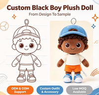 Porte-clés en peluche personnalisé garçon afro-américain, adorable poupée en tissu noir avec casquette de baseball, t-shirt et short, cadeau doux et rembourré pour enfants
