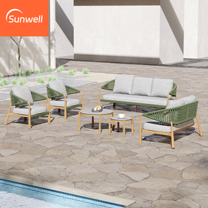 Ensemble <span class=keywords><strong>de</strong></span> canapés <span class=keywords><strong>de</strong></span> <span class=keywords><strong>jardin</strong></span> en <span class=keywords><strong>aluminium</strong></span> pour l'extérieur, avec finition imitation <span class=keywords><strong>bois</strong></span> et cordage tressé souple, idéal pour terrasse et hôtel - Product Image 1