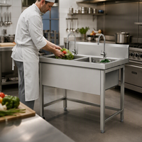 Évier de cuisine à double bac en acier épais pour le lavage de la vaisselle et la préparation des aliments