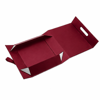 Boîte cadeau pliante de luxe bordeaux, gain de place, magnétique avec poignée, logo personnalisé, emballage rigide en papier pour emballage de détail