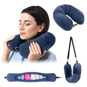 Almohada de Viaje para Avión, Bolsa de Almacenamiento para Ropa, Reposacabezas Portátil Multifuncional en Forma de U para Viajes al Aire Libre - Product Image 1