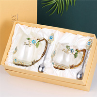 Ensemble de tasses jetables en verre de 550ml au design classique pour femmes avec soucoupes cadeaux d'affaires en forme de papillon pour café thé eau