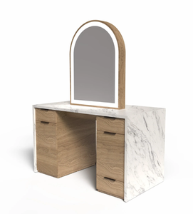 <strong>Double</strong> <strong>Sided</strong> Wood Barber Station Oval Led <strong>Mirror</strong> With Storage Modern Barber <strong>Salon</strong> Hair <strong>Salon</strong> Furniture Luxury Barbershop Design - Product Image 4