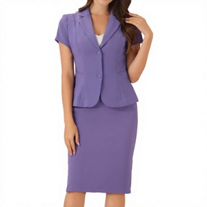 Women's <b>Purple</b> <b>Suit</b> Set Short Sleeve Notched Collar Knee Length Office Lady Regular Fit Solid Color Woven Fabric - Product Image 4