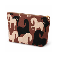 Trousse de maquillage à imprimé cheval, pochette cosmétique avec fermeture éclair dorée, organiseur de toilette de voyage pour femmes et filles, essentiels quotidiens
