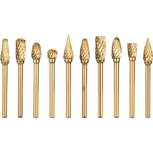 Titanium Coated Carbide Burrs Grinder Bits 1/4 inch Shank Diameter Tungsten Carbide Rotary Files